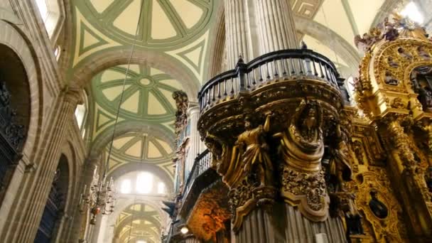 Golden Cave Metropolitan Cathedral Mexico City Church Royal Chapel Historic — Stock Video