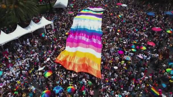 Människor Som Håller Stor Flagga Gay Pride Parade Mexiko Stad — Stockvideo