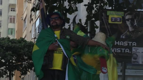 Сторонник Переизбрания Президента Болсонаро Улицах Рио Жанейро — стоковое видео