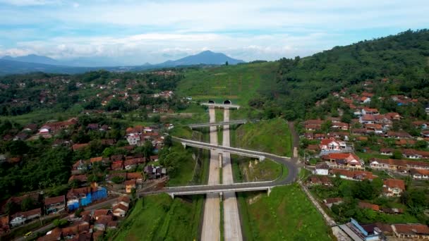 Aerial View Cisumdawu Twin Tunnel Bandung City Toll Gate Intersection — Stock Video