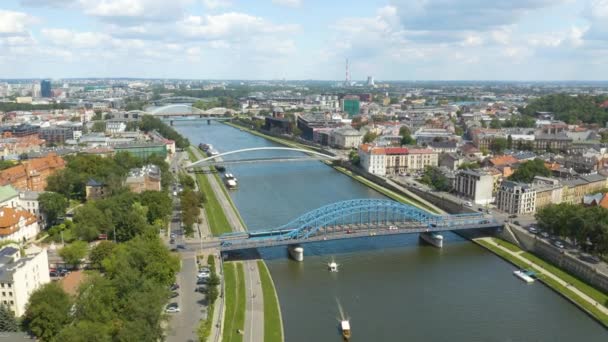 Piękne Ustanowienie Strzału Nad Wisłą Krakowie Typowym Dniu Polskim — Wideo stockowe