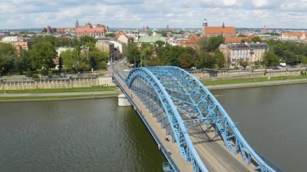 Piękny Widok Aeral Nad Błękitnym Mostem Józefa Piłsudskiego Krakowie Lato — Wideo stockowe