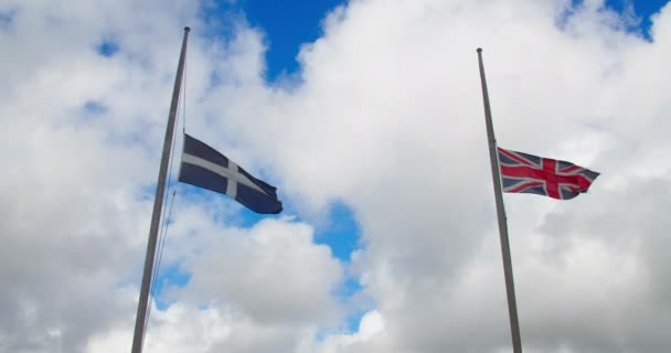Cornish Union Flags Half Mast Death Queen Elizabeth Inglês Estado — Vídeo de Stock