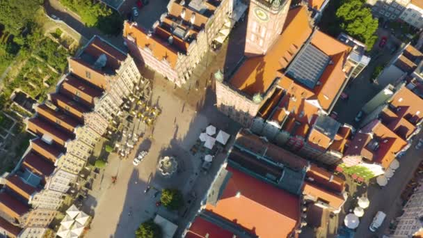 Widok Góry Long Market Fontanna Neptuna Wieża Zegarowa Ratusza Gdańsk — Wideo stockowe