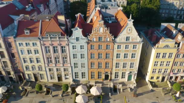 Birds Eye View Van Prachtige Huizen Gdansk Beroemde Long Market — Stockvideo