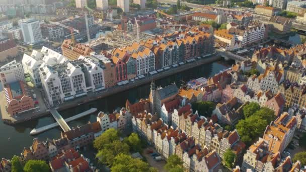 Amazing Aerial View Canal Colourful Houses Gdansk Old Town — Stock Video