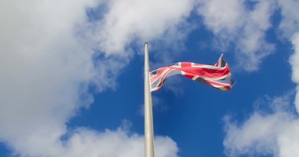 Union Jack Flag Flying Half Mast Sky Cornwall Death Royal — Stock Video