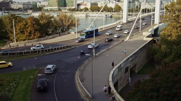 Auto Sono Attesa Ponte Buda Della Elizabeth Bridge Attesa Arrivare — Video Stock