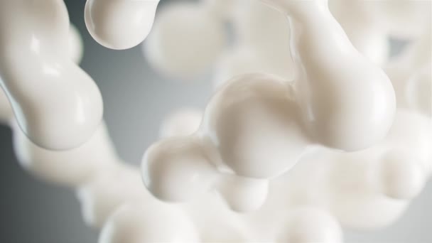 Gotas Líquido Cremoso Blanco Que Fusionan Creando Metaballs Animación — Vídeo de stock