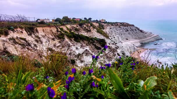 Witte Rotsachtige Kliffen Van Trap Van Turken Het Eiland Sicilië — Stockvideo