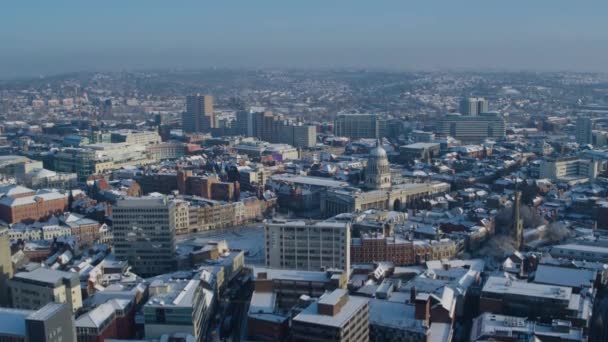 Nottingham Városkép Tél Mélyén Drónról Filmezve — Stock videók