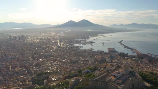 Napoli Nin Üzerinde Gündoğumunda Tipik Talyan Gününde Sinema Nsansız Hava — Stok video