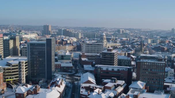 Flygfoto Centrala Nottingham Med Kontor Och Lägenheter Kalla Vintermånaderna — Stockvideo