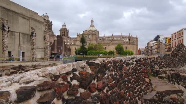 Archäologische Stätte Haupttempel Tenochtitlan Uralte Ureinwohner Mexiko Stadt Bürgermeister Templo — Stockvideo