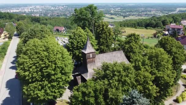 Martin Hill Tarnw Polen Site Van Martin Bisschop Houten Kerk — Stockvideo