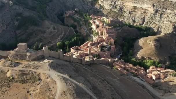 Flygfoto Över Albarracin Byn Vackraste Platserna Spanien Teruel Inspelad Strax — Stockvideo