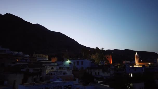 Обертаючи Timelapse Відео Марокко Chefchaouen Гарний Схід Сонця Горами Яскравим — стокове відео
