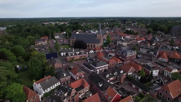 Pintoresca Vista Aérea Histórica Ciudad Holandesa Groenlo Con Torre Iglesia — Vídeo de stock