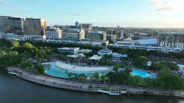 Aerial Footage South Bank South Brisbane Taken Sunset South Bank — Stock Video