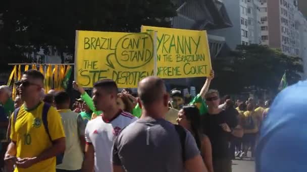 Zwolennicy Prezydenta Bolsonaro Noszą Hasła Sądu Najwyższego Rio Janeiro — Wideo stockowe