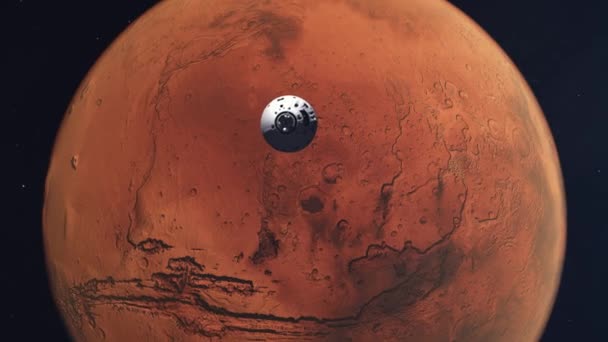 Nave Espacial Acercándose Marte Entrando Órbita — Vídeo de stock