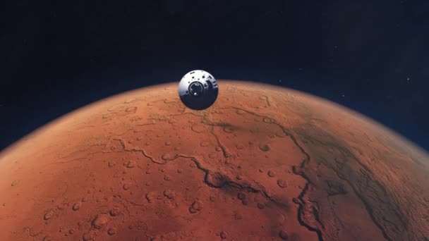 Nave Espacial Descendo Órbita Marte Aproximando Superfície Planeta — Vídeo de Stock