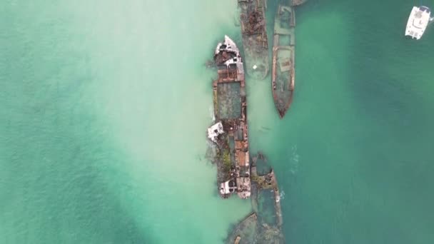 Искусственный Риф Использованием Группы Затопленных Кораблей Обеспечения Безопасного Якорного Стоянки — стоковое видео
