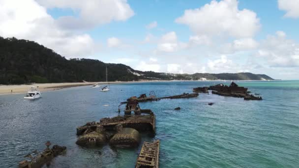 Escénico Tangalooma Destruye Grupo Barcos Hundidos Que Proporcionan Snorkel Kayak — Vídeos de Stock