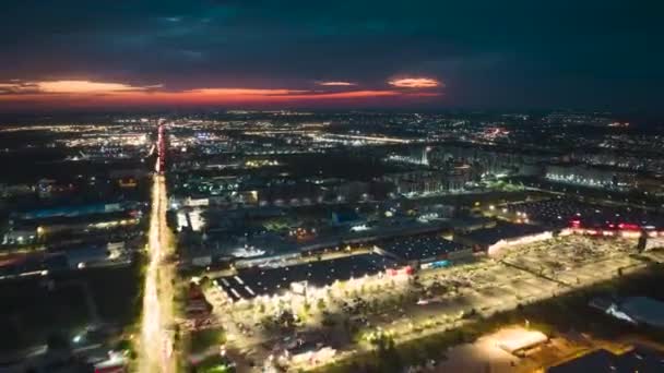 Hiperlapso Aéreo Sobre Centro Comercial Militari Iluminou Bucareste Crepúsculo — Vídeo de Stock