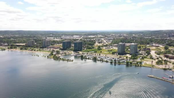 Langs Stad Barrie Beach Shore Drone Uitzicht Naar Strand Kust — Stockvideo