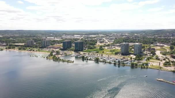 Langs Stad Barrie Beach Shore Drone Uitzicht Naar Strand Kust — Stockvideo