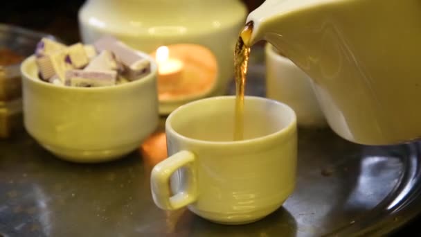 Close Shots Saffron Tea Preparation Iran — Stock Video