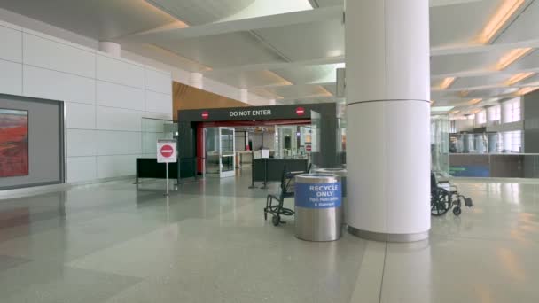 Empty Terminal Area Airport Wheelchairs Forbidden Enter Zone — Stock Video