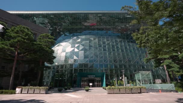 Seoul City Hall Alle Glas Moderne Architectuur Gebouw Met Opvallende — Stockvideo