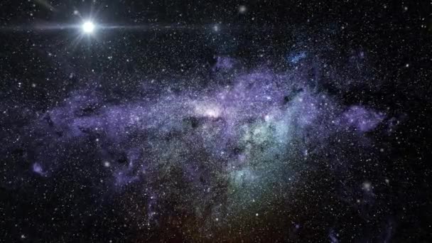 Widok Chmury Mgławicy Jasną Gwiazdą Poruszającą Się Wszechświecie — Wideo stockowe