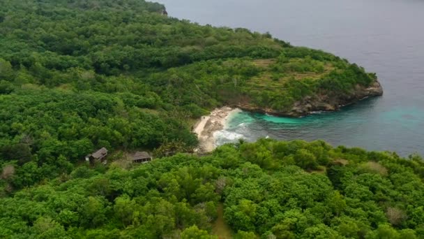 Privat Hemlig Vit Sandstrand Tropiska Nusa Ceningan Island Indonesien Antenn — Stockvideo