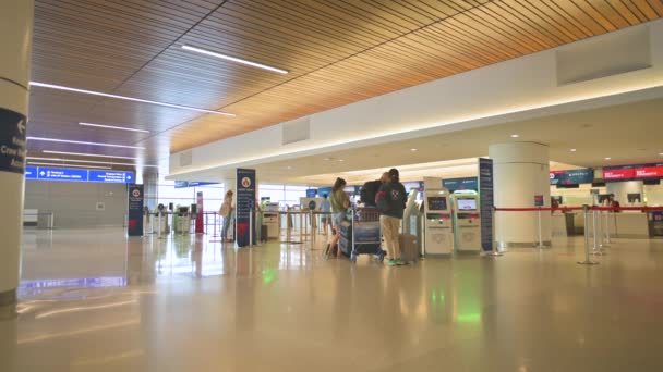 Viajeros Aeropuerto Phoenix Esperando Cola Las Taquillas Antecedentes Disparo Estático — Vídeo de stock