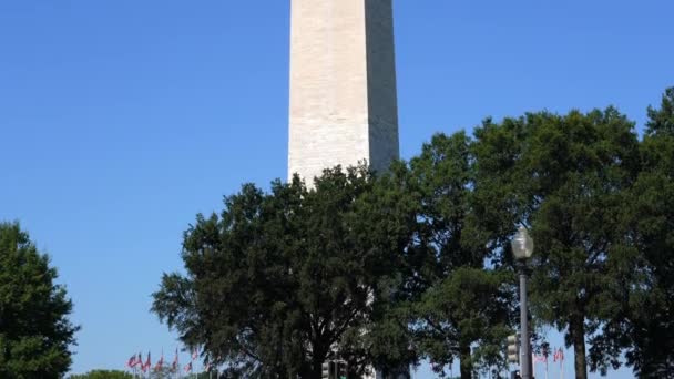 Kantel Omhoog Naar Top Van Washington Monument Beroemd Oriëntatiepunt National — Stockvideo