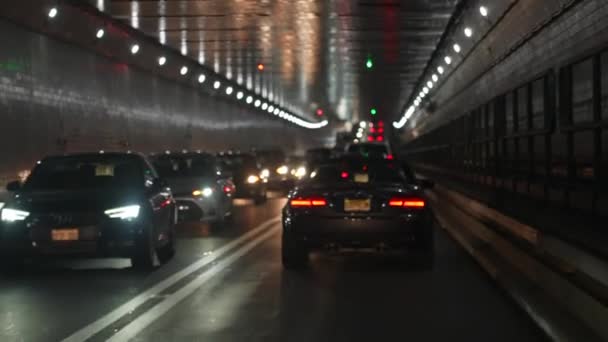 在水下隧道的交通 纽约林肯隧道 繁忙的高峰时间主题 — 图库视频影像