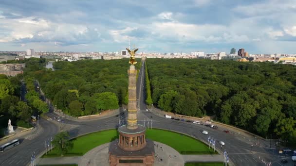 Colonna Vittoria Trova Tiergarten Fantastica Vista Aerea Panoramica Orbita Droneof — Video Stock