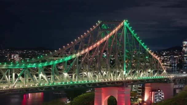 Heldere Lichten Flikkeren Brisbane Story Bridge Tijdens Riverfire Festival Timelapse — Stockvideo