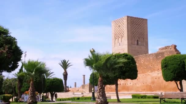 Tour Hassan Tower Square Stone Columns Important Historical Rabat Morocco — Stock Video