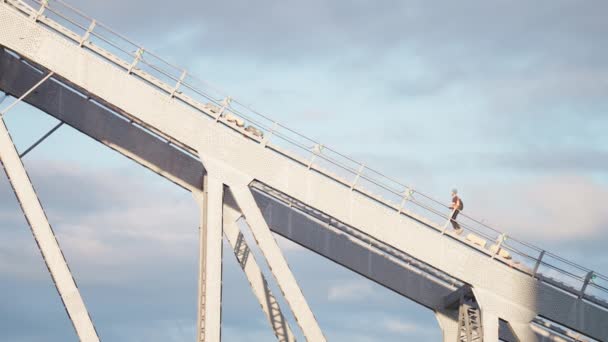 Technik Fajerwerków Wspinający Się Schodach Szczycie Mostu Brisbane Story Slow — Wideo stockowe