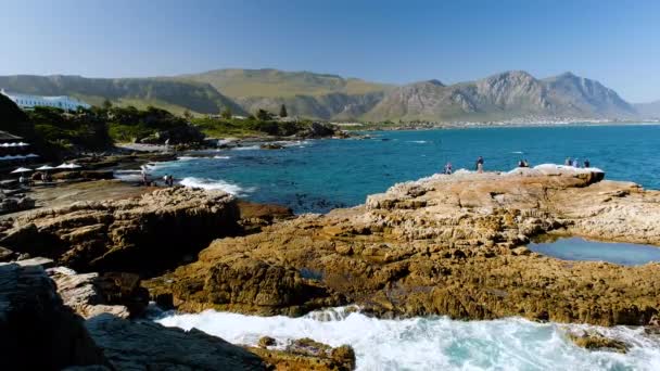 Tourists Rocks Seaside Restaurant Whale Watching Hermanus — Stock Video