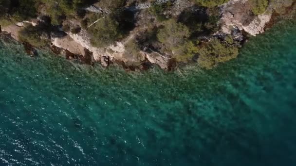 Overhead Shot Rock Formation Used Beach Brac Croatia Adriatic Sea — Stock Video