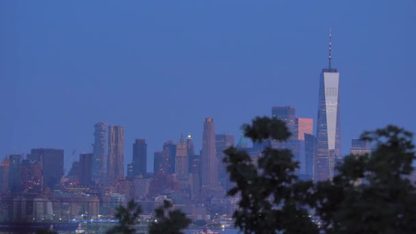 Close Uitzicht Skyline Van New York City Vanuit New Jersey — Stockvideo