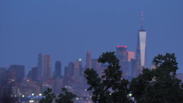 Close Uitzicht Skyline Van New York City Vanuit New Jersey — Stockvideo