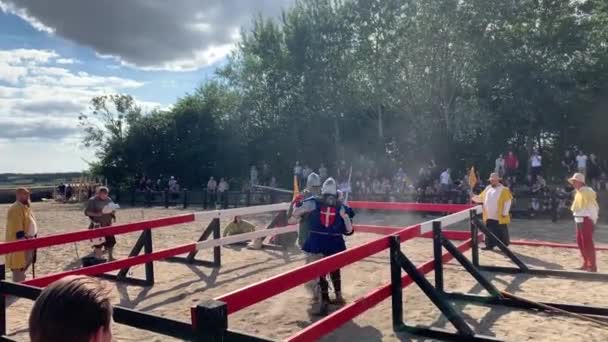 Knight Fight Sport Conhecido Como Bhourd Durante Festival Medieval Ampla — Vídeo de Stock