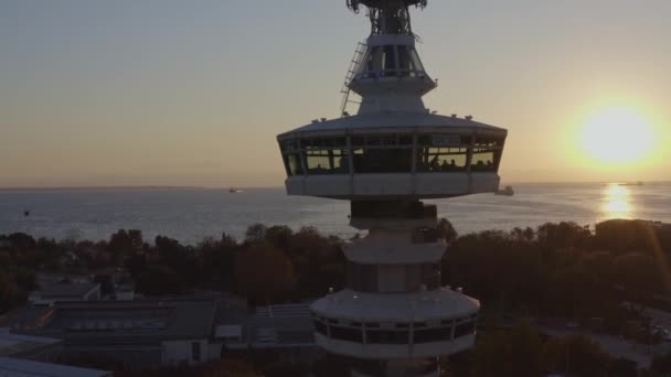 Aerial Sunset Shot Telecommunications Tower Ote Thessalonki — Stock video