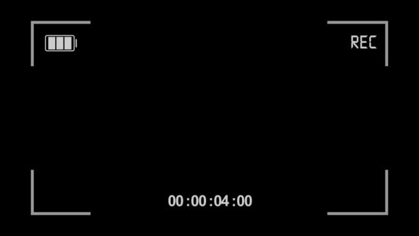 黒の背景に動画を録画するカメラファインダーアニメーション ビデオレコーダーデジタルディスプレイインターフェイスのカメラフレームファインダー画面 録画のためのDslrカメラスマートフォンでの撮影 — ストック動画